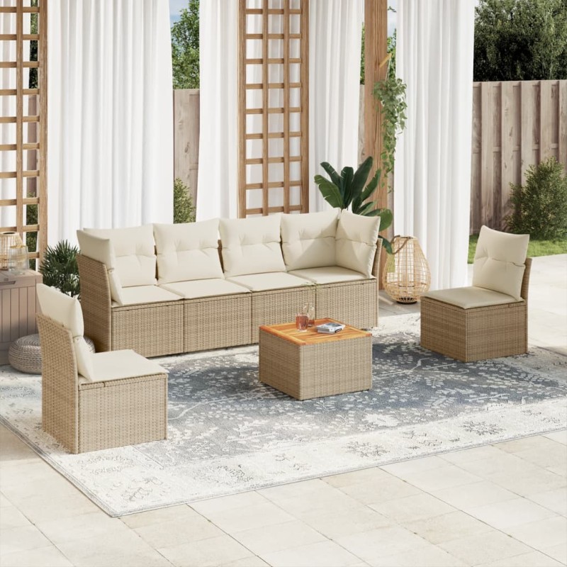 vidaXL Set sofás de jardín 7 piezas y cojines ratán sintético beige vidaXL Set sofás de jardín 7 piezas y cojines ratán sintético beige