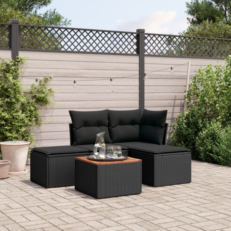 vidaXL Set de muebles de jardín 5 pzas y cojines ratán sintético negro vidaXL Set de muebles de jardín 5 pzas y cojines ratán sintético negro