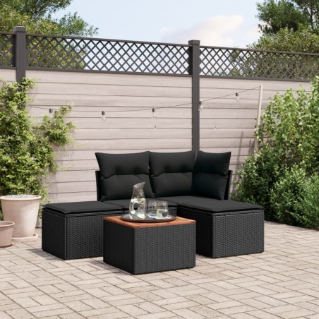 vidaXL Set de muebles de jardín 5 pzas y cojines ratán sintético negro