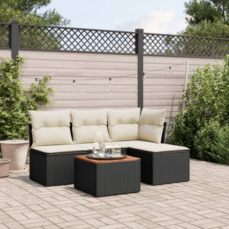 vidaXL Set de muebles de jardín 5 pzas y cojines ratán sintético negro vidaXL Set de muebles de jardín 5 pzas y cojines ratán sintético negro