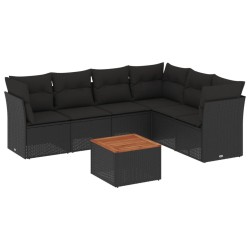 vidaXL Set de comedor de jardín 7 pzas y cojines ratán sintético negro
