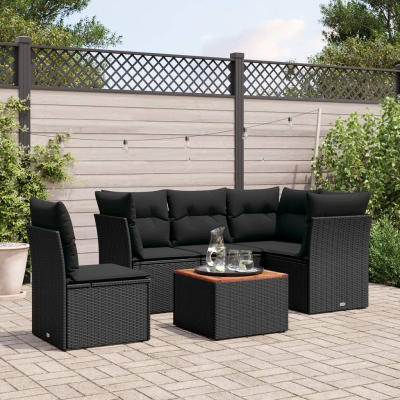 vidaXL Set de sofás de jardín 6 piezas y cojines ratán sintético negro vidaXL Set de sofás de jardín 6 piezas y cojines ratán sintético negro