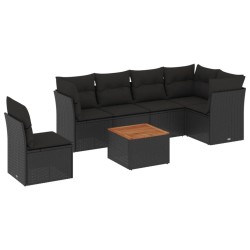 vidaXL Set de comedor de jardín 7 pzas y cojines ratán sintético negro