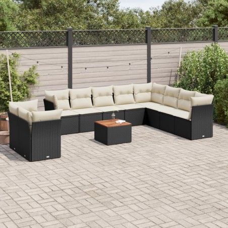 vidaXL Set de sofás de jardín 11 pzas y cojines ratán sintético negro