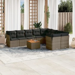 vidaXL Set de sofás de jardín 10 pzas con cojines ratán sintético gris