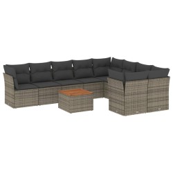 vidaXL Set de sofás de jardín 10 pzas con cojines ratán sintético gris