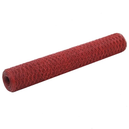 vidaXL Alambrada de gallinero acero revestimiento PVC rojo 25x1 m
