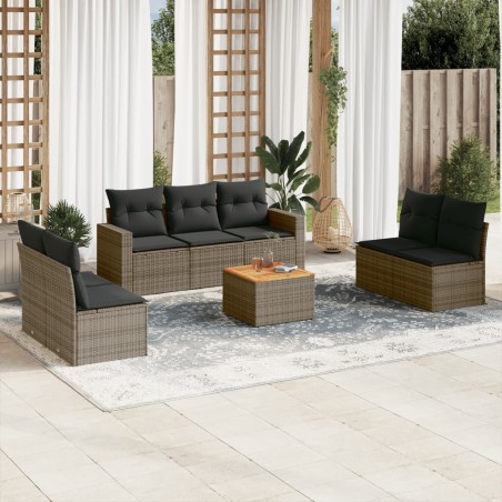 vidaXL Set de sofás de jardín 8 pzas y cojines ratán sintético gris