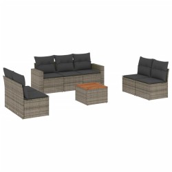 vidaXL Set de sofás de jardín 8 pzas y cojines ratán sintético gris