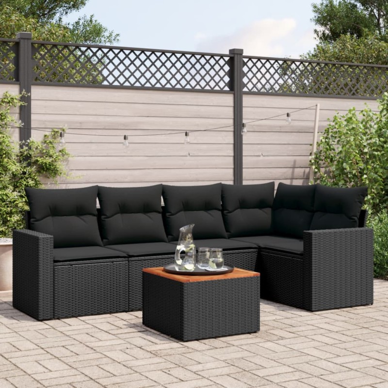 vidaXL Set de sofás de jardín 6 piezas y cojines ratán sintético negro vidaXL Set de sofás de jardín 6 piezas y cojines ratán sintético negro
