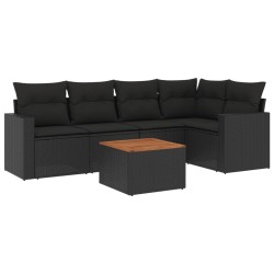vidaXL Set de sofás de jardín 6 piezas y cojines ratán sintético negro