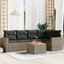 vidaXL Set de muebles de jardín 6 pzas y cojines ratán sintético gris