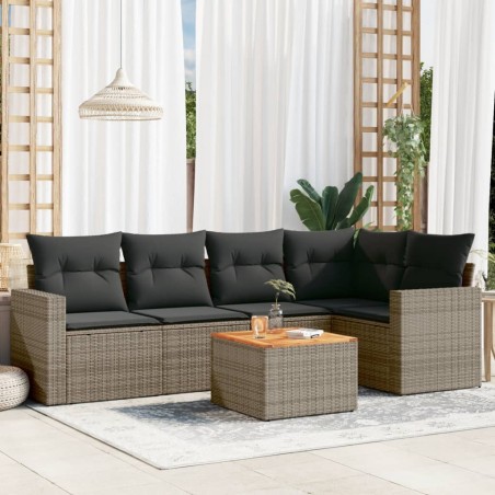vidaXL Set de muebles de jardín 6 pzas y cojines ratán sintético gris
