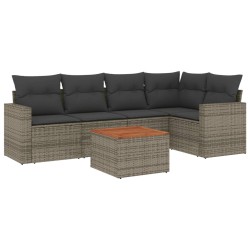 vidaXL Set de muebles de jardín 6 pzas y cojines ratán sintético gris