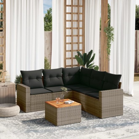 vidaXL Set de muebles de jardín 6 pzas y cojines ratán sintético gris