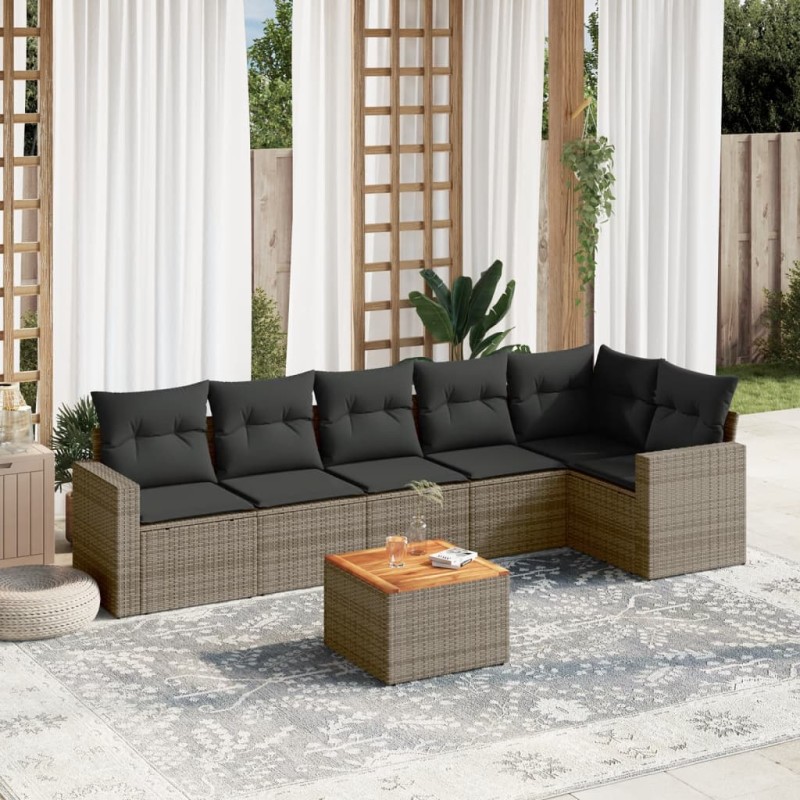 vidaXL Set de sofás de jardín 7 piezas con cojines ratán PE gris vidaXL Set de sofás de jardín 7 piezas con cojines ratán PE gris