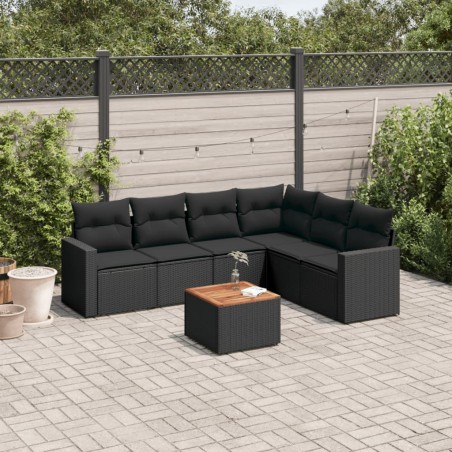 vidaXL Set de comedor de jardín 7 pzas y cojines ratán sintético negro