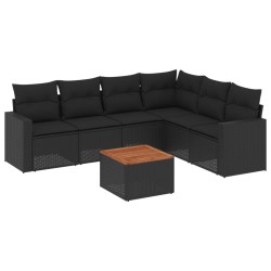 vidaXL Set de comedor de jardín 7 pzas y cojines ratán sintético negro