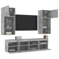 vidaXL Muebles TV pared con LED 5 pzas madera ingeniería gris hormigón