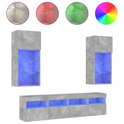 vidaXL Muebles TV pared con LED 5 pzas madera ingeniería gris hormigón