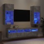 vidaXL Muebles TV pared con LED 5 pzas madera ingeniería gris hormigón