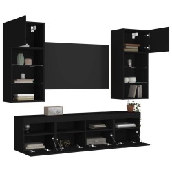 vidaXL Muebles de TV de pared con LED 5 pzas madera ingeniería negro