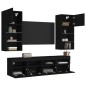 vidaXL Muebles de TV de pared con LED 5 pzas madera ingeniería negro