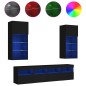 vidaXL Muebles de TV de pared con LED 5 pzas madera ingeniería negro