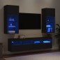 vidaXL Muebles de TV de pared con LED 5 pzas madera ingeniería negro