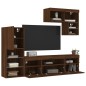 vidaXL Muebles TV pared con LED 6 pzas madera ingeniería marrón roble