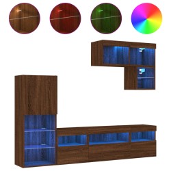 vidaXL Muebles TV pared con LED 6 pzas madera ingeniería marrón roble