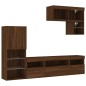 vidaXL Muebles TV pared con LED 6 pzas madera ingeniería marrón roble