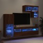 vidaXL Muebles TV pared con LED 6 pzas madera ingeniería marrón roble