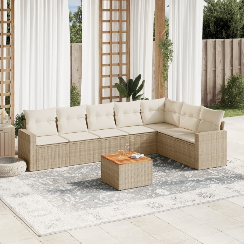 vidaXL Juego de sofás de jardín con cojines beige 8 pzas ratán PE vidaXL Juego de sofás de jardín con cojines beige 8 pzas ratán PE