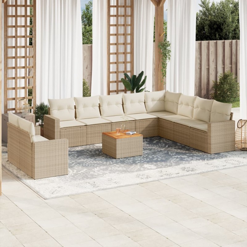 vidaXL Set de sofás de jardín 11pzas con cojines ratán sintético beige vidaXL Set de sofás de jardín 11pzas con cojines ratán sintético beige
