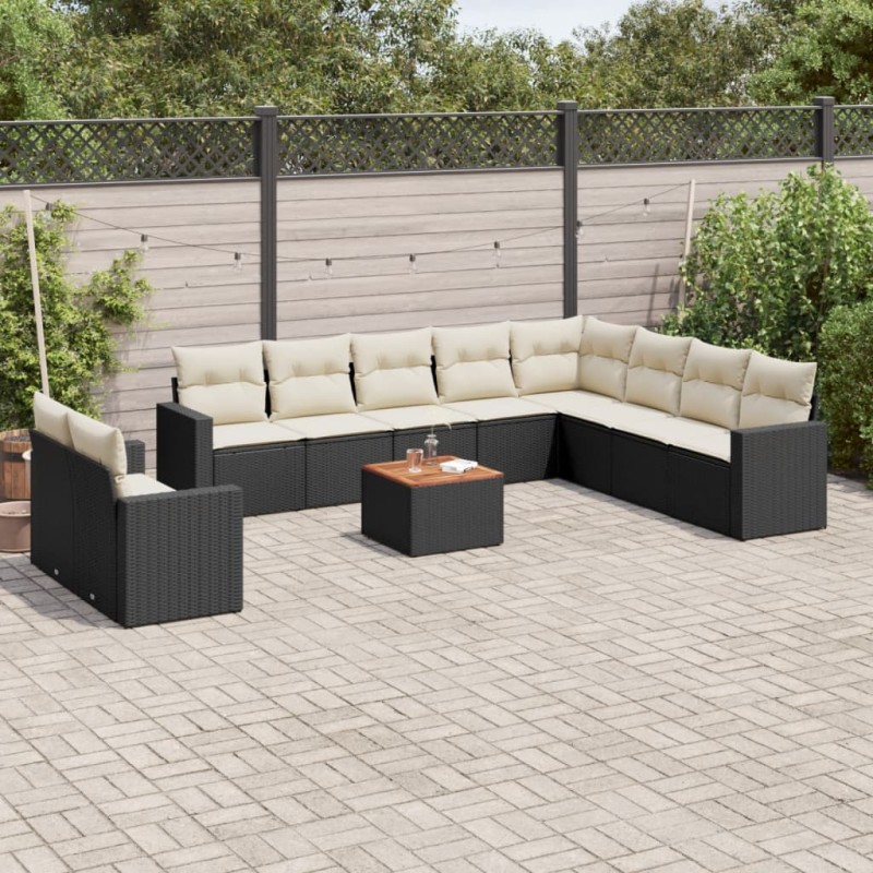 vidaXL Set de sofás de jardín 11 pzas y cojines ratán sintético negro vidaXL Set de sofás de jardín 11 pzas y cojines ratán sintético negro