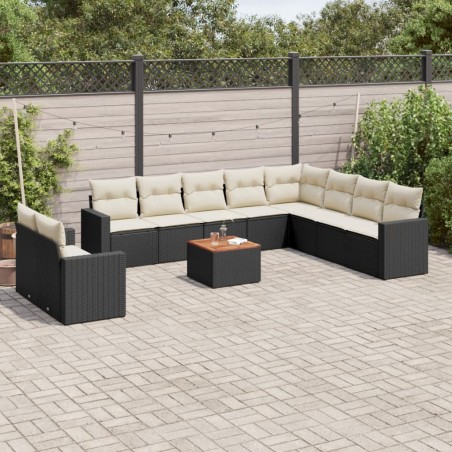 vidaXL Set de sofás de jardín 11 pzas y cojines ratán sintético negro