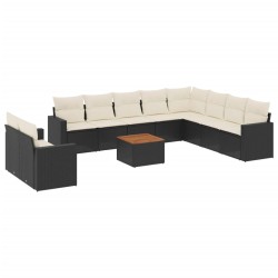 vidaXL Set de sofás de jardín 11 pzas y cojines ratán sintético negro