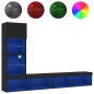 vidaXL Muebles de TV de pared con LED 4 pzas madera ingeniería negro