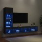 vidaXL Muebles de TV de pared con LED 4 pzas madera ingeniería negro