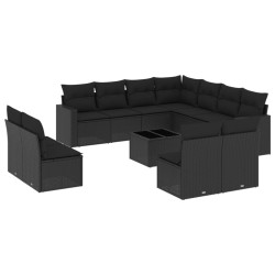 vidaXL Set de sofás de jardín 12 piezas cojines ratán sintético negro