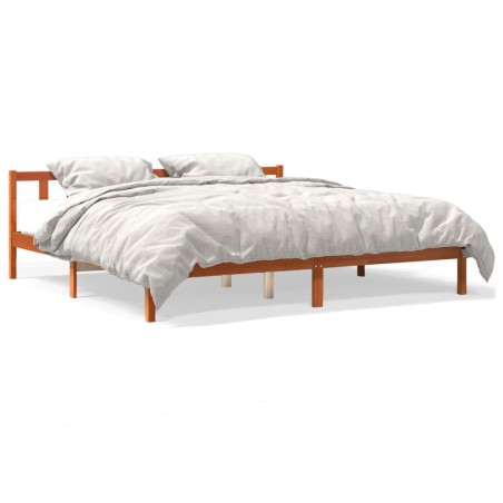 vidaXL Estructura de cama madera maciza pino marrón cera 120x200 cm
