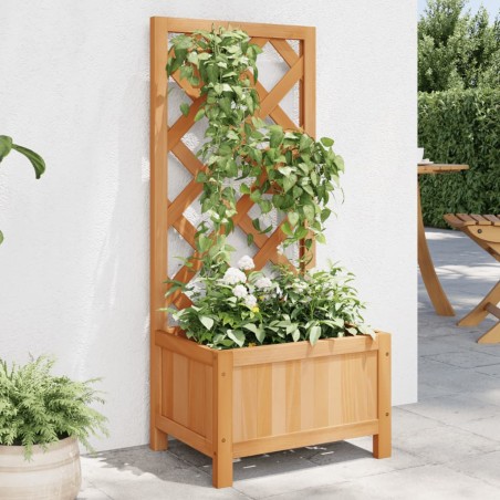 vidaXL Jardinera con enrejado de madera maciza de abeto marrón