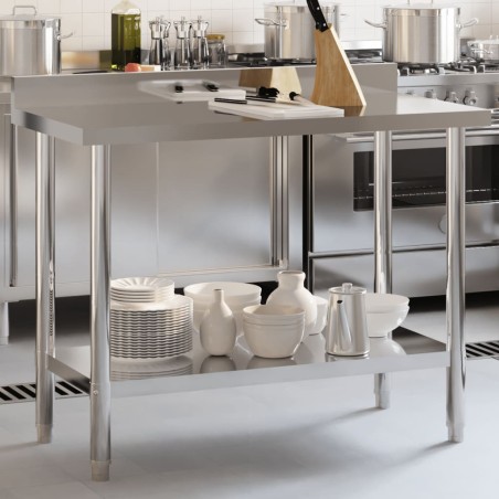 vidaXL Mesa trabajo cocina y salpicadero acero inoxidable 110x55x93 cm