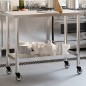 vidaXL Mesa de trabajo de cocina con ruedas acero inox 110x55x85 cm vidaXL Mesa de trabajo de cocina con ruedas acero inox 110x55x85 cm