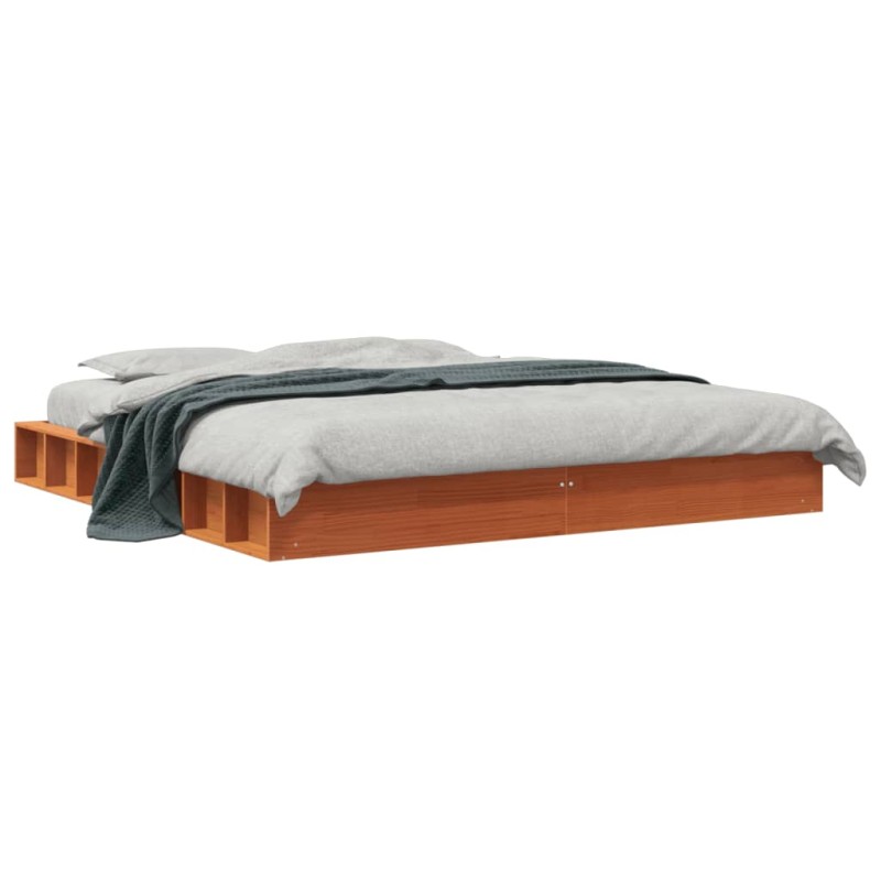 vidaXL Estructura de cama madera maciza pino marrón cera 120x200 cm vidaXL Estructura de cama madera maciza pino marrón cera 120x200 cm