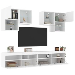 vidaXL Mueble de pared de TV con luces LED 6 piezas blanco