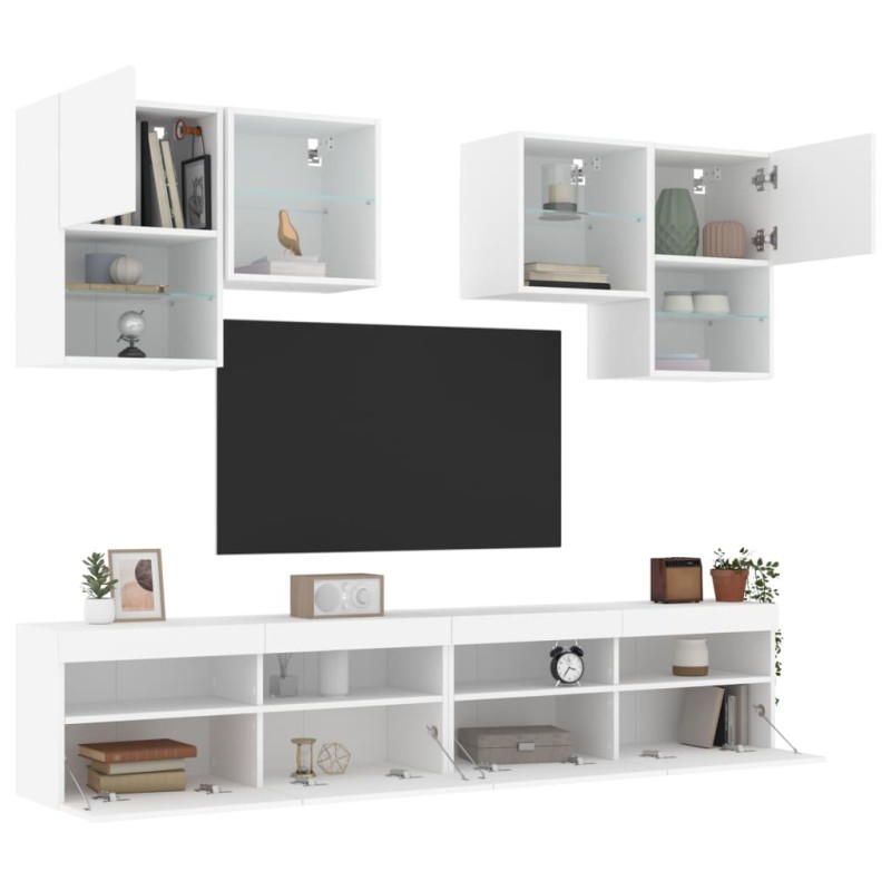 vidaXL Mueble de pared de TV con luces LED 6 piezas blanco