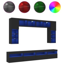 vidaXL Mueble de pared de TV con luces LED 8 piezas negro