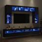 vidaXL Mueble de pared de TV con luces LED 8 piezas negro